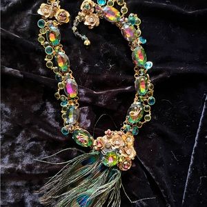 Crazy jeweled, peacock statement, necklace
